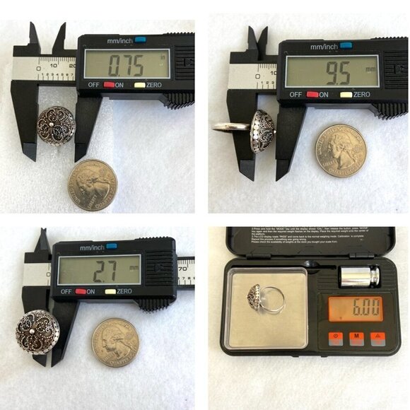 Sterling Silver 925 Round Domed Hollow Scrollwork Adjustable Ring Sz 8.25 - 9.5 - Picture 10 of 16